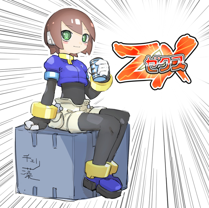 aile bodysuit brown_hair cheri_zao commentary_request gloves green_eyes highres looking_at_viewer rockman rockman_zx short_hair smile solo spandex