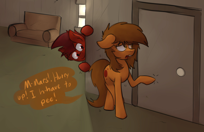 bathroom braces dialogue digital_media_(artwork) duo earth_pony equine fan_character female horse male mammal mars_miner marsminer mean my_little_pony pony prank venus_spring