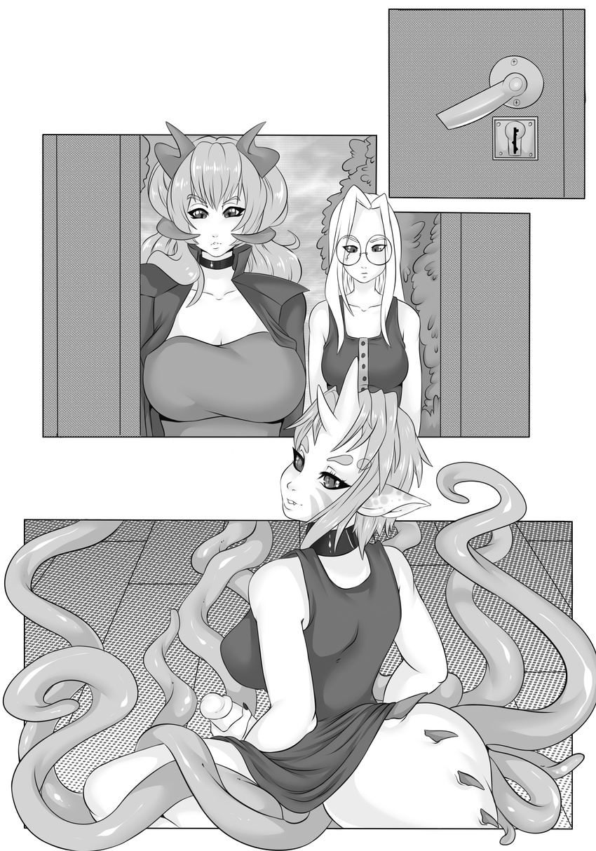 2018 babayana comic dickgirl eyewear female glasses horn intersex monochrome tentacles