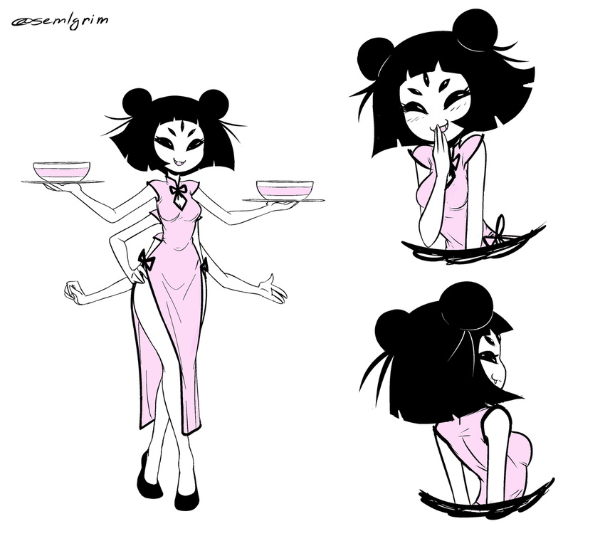 1girl breasts chinese_clothes chinese_dress extra_arms extra_eyes fangs monster_girl muffet shoes spider_girl undertale