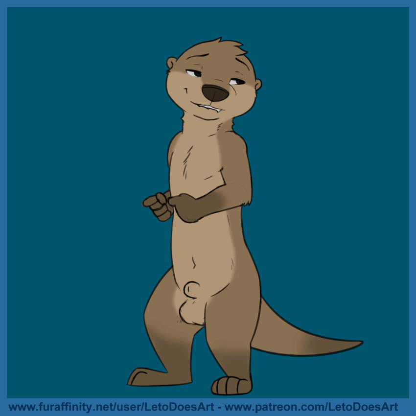 5_fingers air_humping animal_genitalia animated arin_(letodoesart) balls biting_lip brown_fur fur letodoesart male mammal mustelid navel otter sheath solo