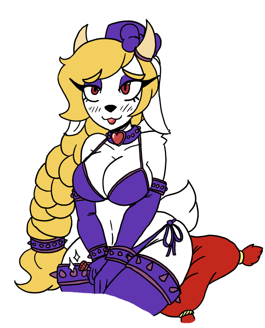 big_breasts braided_hair breasts clothing collar cosplay costume female fur hair harriet_(mario) lagomorph legwear log_draws long_hair mammal nintendo pillow rabbit short_stack spiked_collar spikes super_mario_odyssey swimsuit thigh_highs video_games white_fur wide_hips