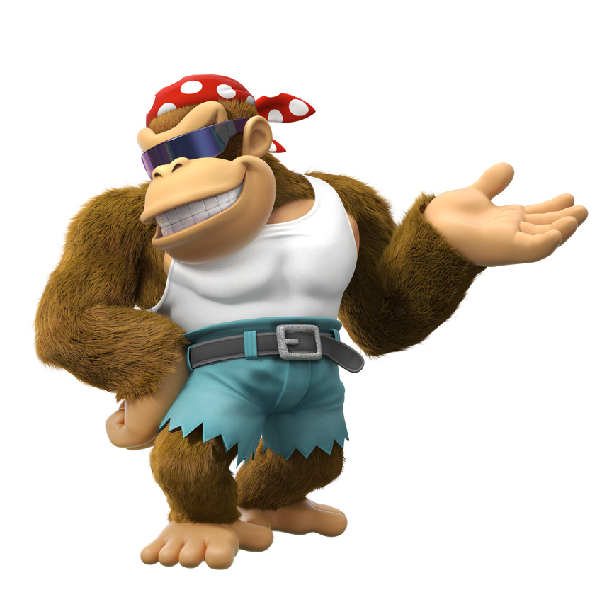 3d_(artwork) absurd_res alpha_channel bandanna clothed clothing digital_media_(artwork) donkey_kong_(series) eyewear fully_clothed funky_kong grin hi_res male mammal nintendo official_art primate raised_arm shirt shorts simple_background smile solo standing sunglasses tank_top transparent_background video_games