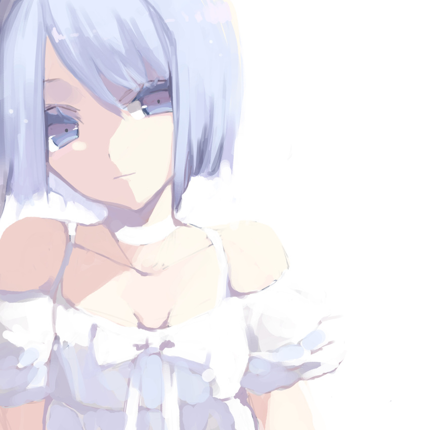 absurdres bad_id bad_pixiv_id bangs bare_shoulders blue_bow blue_dress blue_eyes blue_hair bow closed_mouth commentary dress hair_between_eyes highres looking_at_viewer mahou_shoujo_madoka_magica miki_sayaka misteor puffy_sleeves short_hair short_sleeves sketch solo white_background