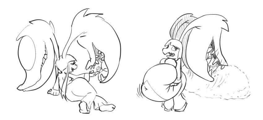 anthro belly big_belly breasts female food lowkey mega_evolution mega_mawile monochrome nintendo overweight pok&eacute;mon pok&eacute;mon_(species) sequence solo video_games wide_hips