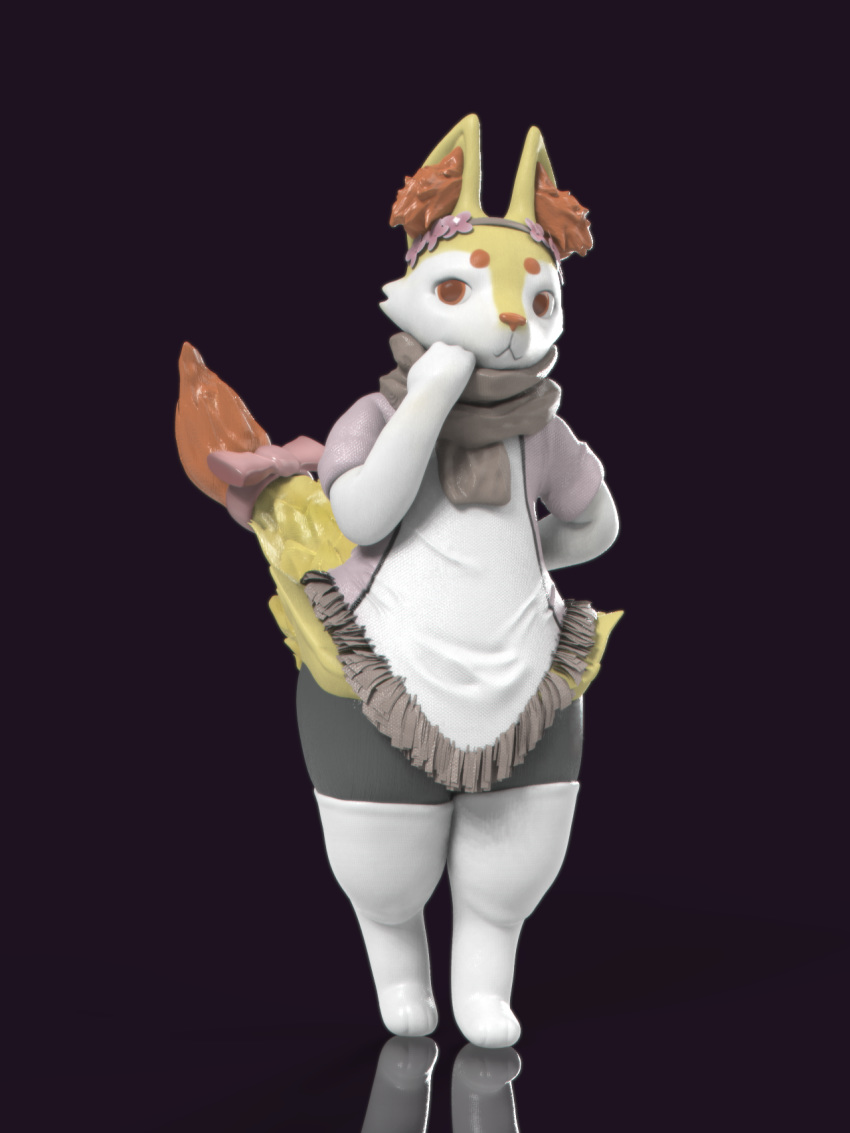 2018 3d_(artwork) anthro anthrofied blattarieva bottomless braixen clothed clothing digital_media_(artwork) female hairband lamenor legwear necktie nintendo pok&eacute;mon pok&eacute;mon_(species) scarf simple_background smile socks solo solo_focus standing video_games