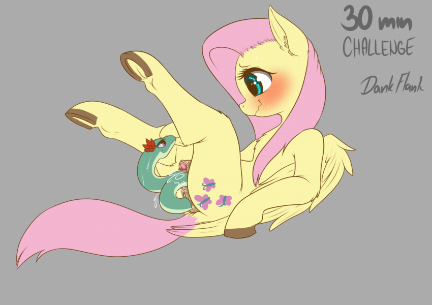 2018 blush clitoris cutie_mark dankflank digital_media_(artwork) duo equine feathered_wings feathers female fluttershy_(mlp) friendship_is_magic fur hair hooves long_hair mammal my_little_pony pegasus penetration pink_hair pussy pussy_juice reptile scalie simple_background snake wings