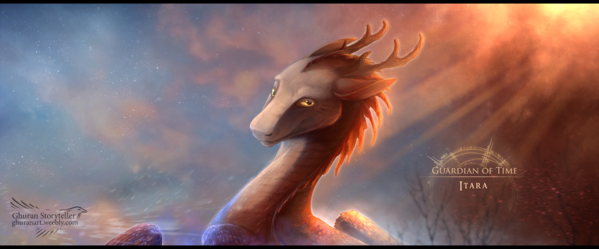 antlers black_bars digital_media_(artwork) dragon feral horn hydlunn looking_at_viewer solo yellow_eyes