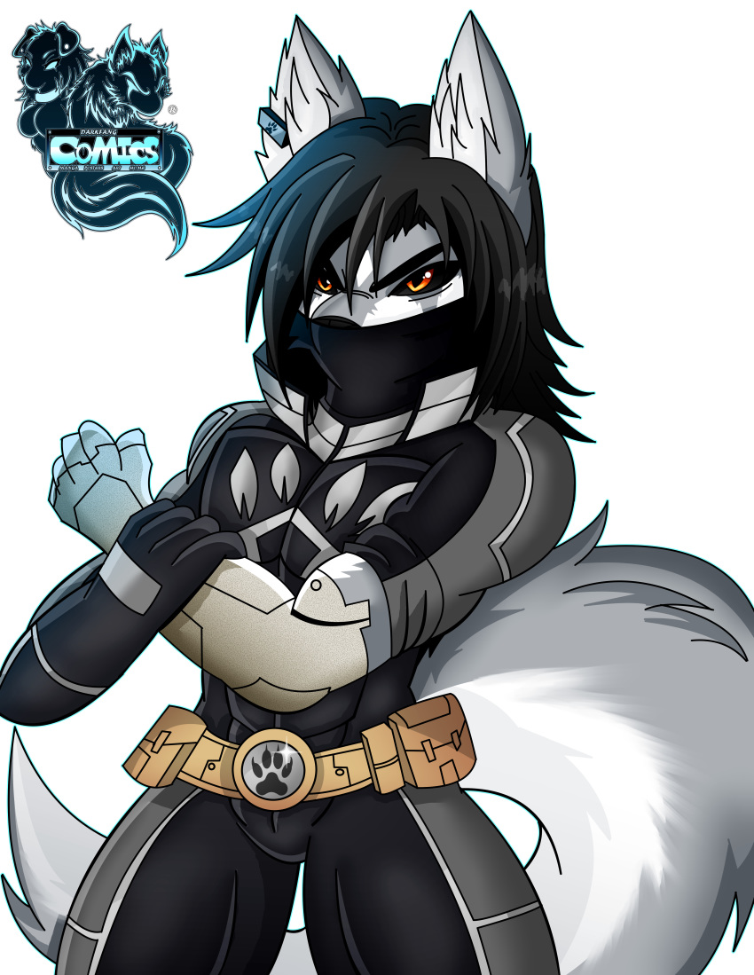 alpha_channel anthro black_hair canine clothed clothing darkfang100 darkfangcomics fur grey_fur hair hunter_silva male mammal orange_eyes simple_background solo stealth_the_series transparent_background wolf