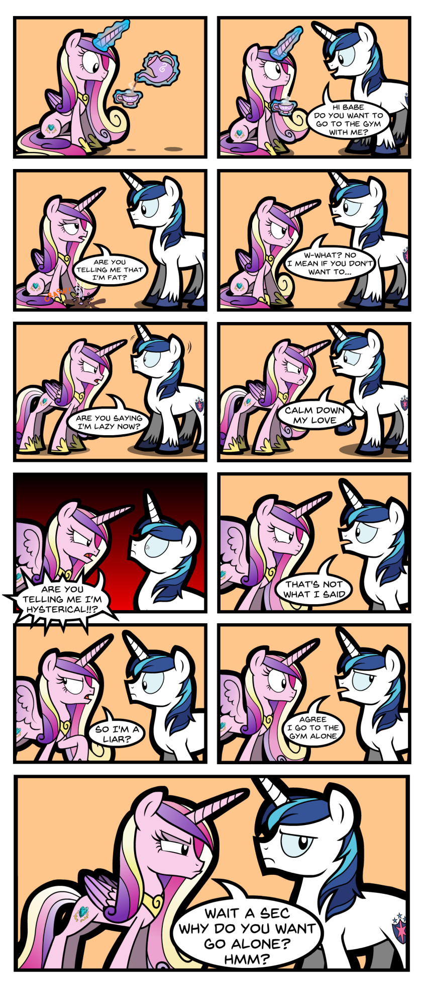 2017 absurd_res beverage comic container cup english_text equid equine female friendship_is_magic hasbro hi_res horn husband_and_wife kingtoby19_(artist) male mammal married_couple my_little_pony mythological_creature mythological_equine mythology princess_cadance_(mlp) shining_armor_(mlp) tea tea_cup teapot text unicorn winged_unicorn wings