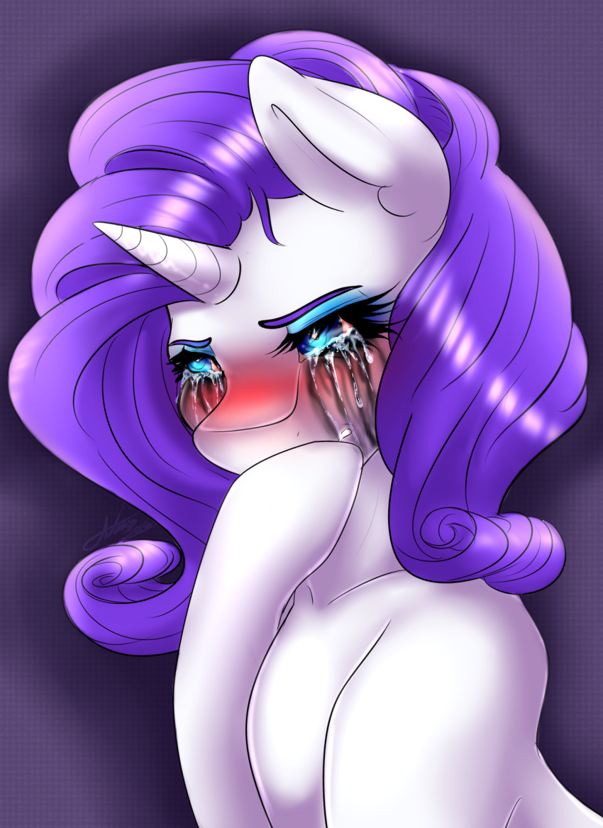 2015 blue_eyes blush crying equine eyeshadow female feral friendship_is_magic hair hi_res horn makeup mammal mascara mascara_tears mrfatcakes my_little_pony purple_hair rarity_(mlp) running_mascara sad solo tears unicorn