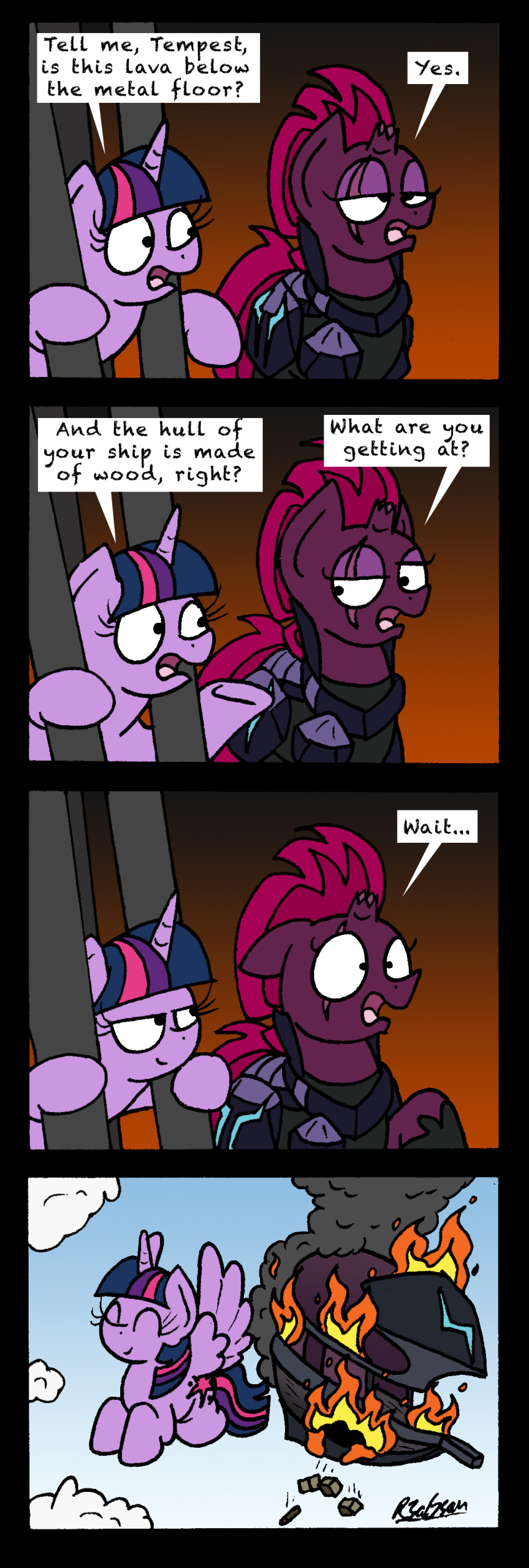 2018 bobthedalek broken_horn clothed clothing cloud comic duo english_text equine female feral fire fizzlepop_berrytwist_(mlp) flying friendship_is_magic hair hi_res horn mammal my_little_pony my_little_pony_the_movie sky tempest_shadow_(mlp) text twilight_sparkle_(mlp) unicorn winged_unicorn wings