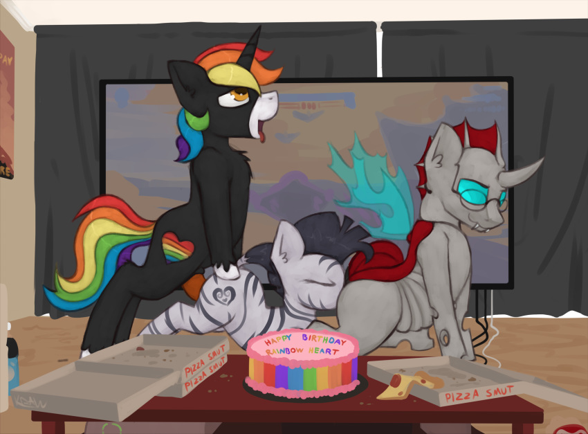 age_difference anal changeling cloudburst equine female horn male male/female mammal marsminer my_little_pony oral rainbow_heart rimming sex unicorn vaginal young zebra