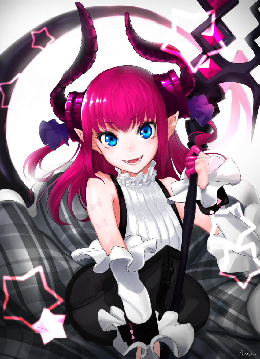 absurdres asagon007 asymmetrical_horns curled_horns dragon_girl dragon_horns elizabeth_bathory_(fate) elizabeth_bathory_(fate)_(all) fate/extra fate/grand_order fate_(series) highres horns pink_hair staff