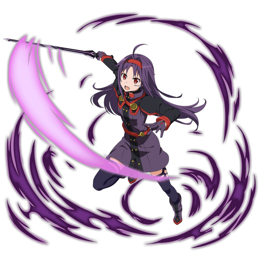 bodysuit konno_yuuki long_hair official_art purple_hair red_eyes sword sword_art_online warrior