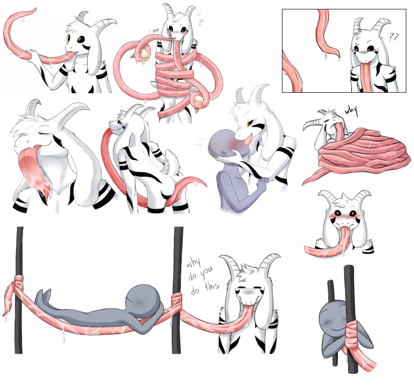 absurdly_long_tongue ambiguous_gender anon asriel_dreemurr asriel_dreemurr_(god_form) better_version_at_source black_sclera blush boop boss_monster caprine dessert english_text food fur goat grey_skin horn ice_cream kissing lewdtale long_tongue male male/ambiguous mammal markings multiple_images pink_tongue saliva text tongue undertale video_games white_fur why