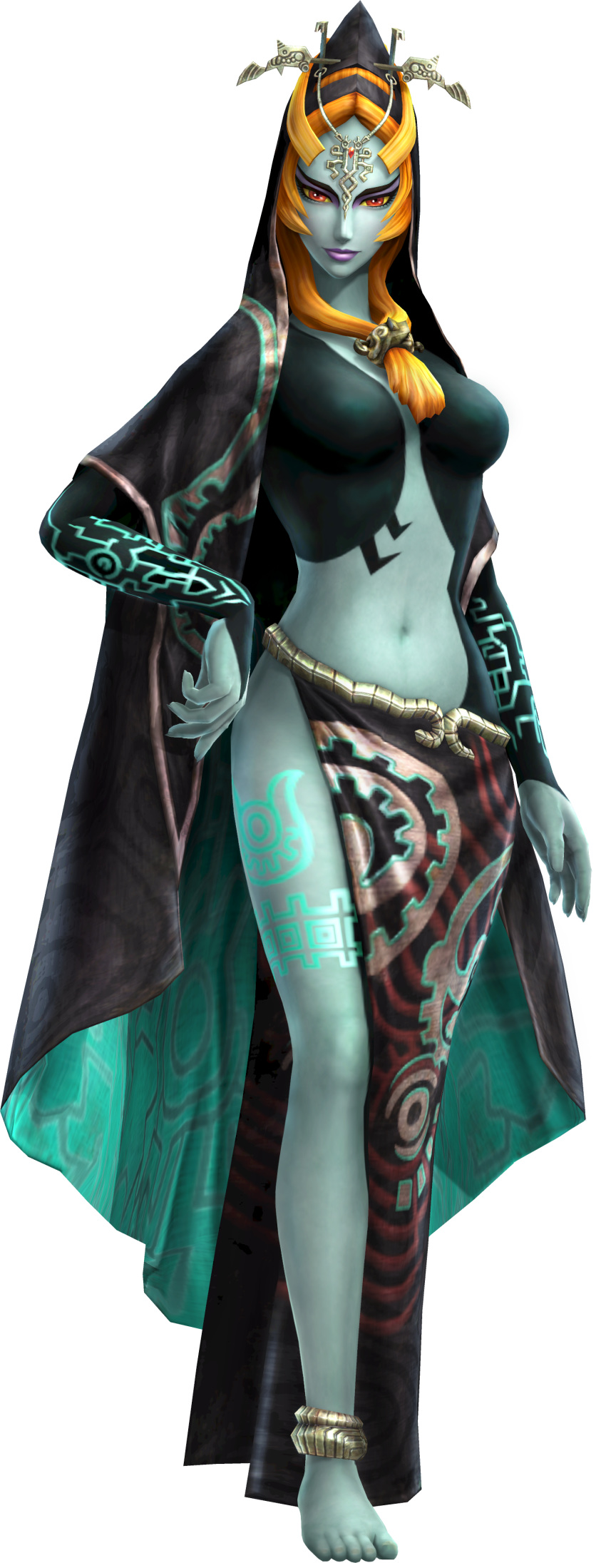 3d_(artwork) absurd_res alpha_channel black_skin blue_skin digital_media_(artwork) female hair hi_res humanoid hyrule_warriors looking_at_viewer midna navel nintendo not_furry official_art orange_hair purple_lips red_eyes simple_background solo the_legend_of_zelda transparent_background twili twilight_princess video_games yellow_sclera