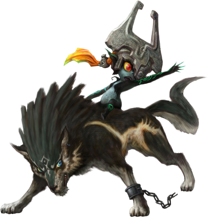 absurd_res alpha_channel armor blue_eyes canine chain duo female feral hair helmet hi_res humanoid imp link_(wolf_form) male mammal markings midna multicolored_hair nintendo official_art pointy_ears red_eyes simple_background the_legend_of_zelda transparent_background twili twilight_princess two_tone_hair video_games wolf
