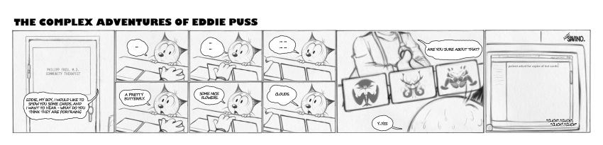 age_difference anthro cat comic cub dialogue digital_media_(artwork) duo eddie_puss english_text feline grose hi_res humor implied_incest inkblot male mammal medical monochrome mother parent simple_background size_difference sweat text the_complex_adventures_of_eddie_puss webcomic young