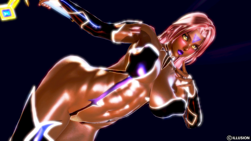 1girl 3d blush breasts dark_skin huge_breasts ingrid_(taimanin_asagi) long_hair pink_hair pixiv_sample taimanin_asagi