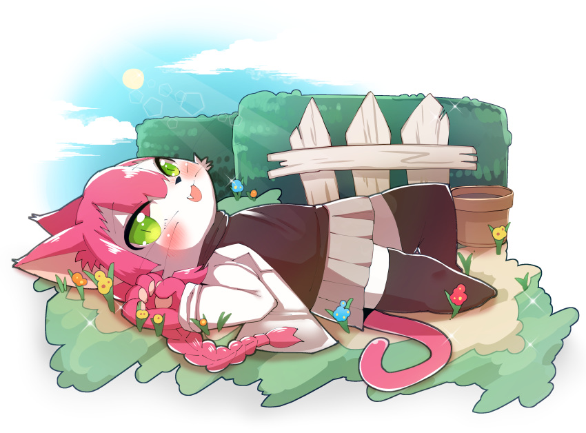 1girl artist_request cat cat_busters character_request furry green_eyes laying_down long_hair pink_hair solo