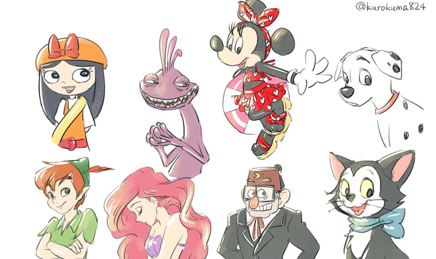 101_dalmatians 2016 3_fingers 4_fingers anthro ariel_(disney) beret black_and_white_fur black_fur black_hair brown_eyes canine cat clothing collar colored_sketch crossed_arms dalmatian disney dog evil_grin eyelashes eyewear feline female feral fez figaro footwear fur glasses gravity_falls grin hair hands_behind_back hat holding_object human inner_tube isabella_garcia-shaprio kurokuma824 long_hair looking_aside male mammal marine merfolk midriff minnie_mouse monster monsters_inc mouse multicolored_fur open_mouth open_smile peter_pan peter_pan_(character) phineas_and_ferb pinocchio pixar randall_boggs red_hair ribbons rodent round_ears sandals scout_uniform seashell_bra sharp_teeth simple_background sketch_page smile squint stanley_pines swimsuit teeth two_tone_fur whiskers white_background white_fur yellow_eyes