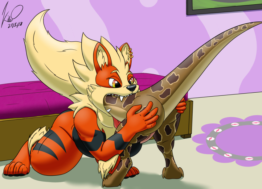 arcanine bedroom butt female_pred jake killero male_prey nintendo penis pok&eacute;mon pok&eacute;mon_(species) reptile same_size scalie shaleh video_games vore