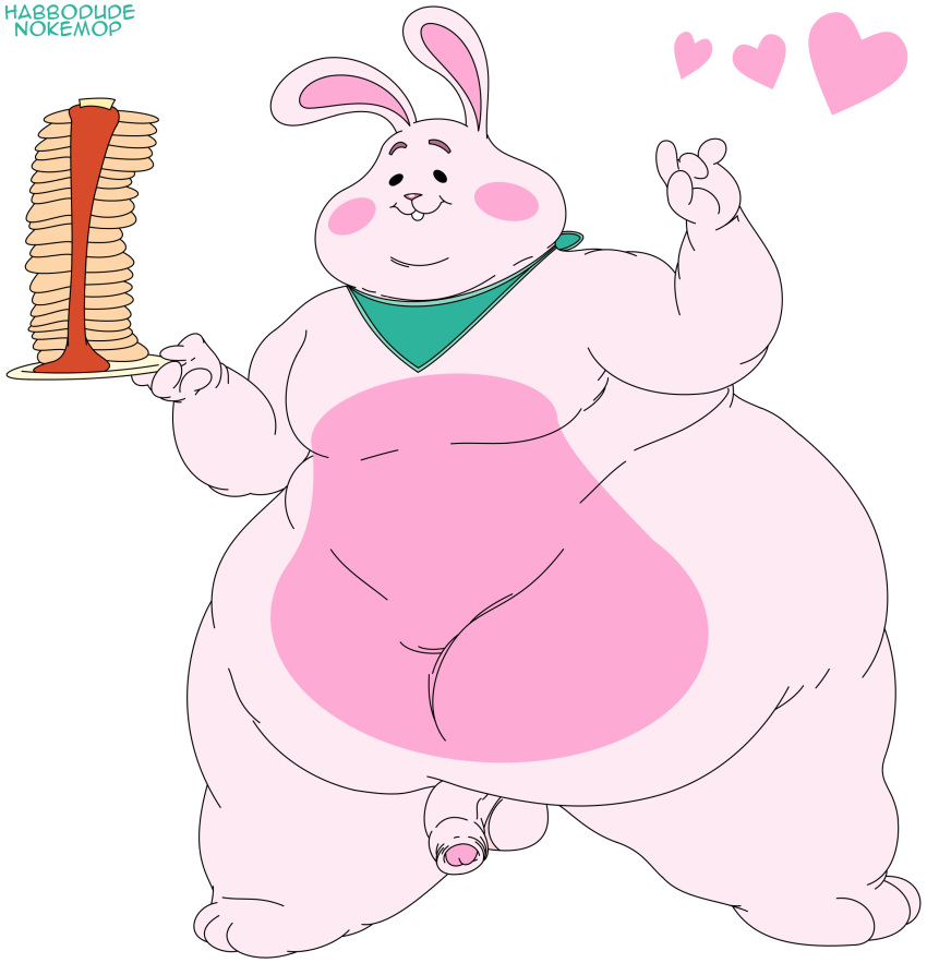 disney food fur habbodude lagomorph male mammal nokemop obese overweight pancake pancake_bunny_(character) penis pink_fur rabbit scarf simple_background solo uncut white_background wreck-it_ralph wreck-it_ralph_2