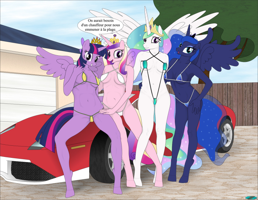 anthro bikini clothing fab3716 female friendship_is_magic group my_little_pony princess_cadance_(mlp) princess_celestia_(mlp) princess_luna_(mlp) swimsuit twilight_sparkle_(mlp)