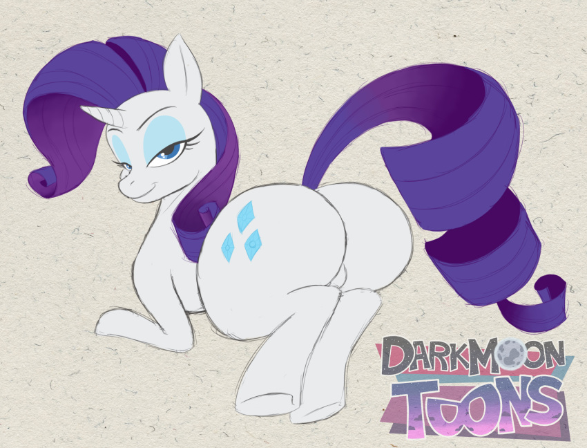 2017 big_butt blue_eyes butt curls cutie_mark darkmoontoons equine female feral friendship_is_magic half-closed_eyes horn mammal my_little_pony nude rarity_(mlp) thick_butt unicorn