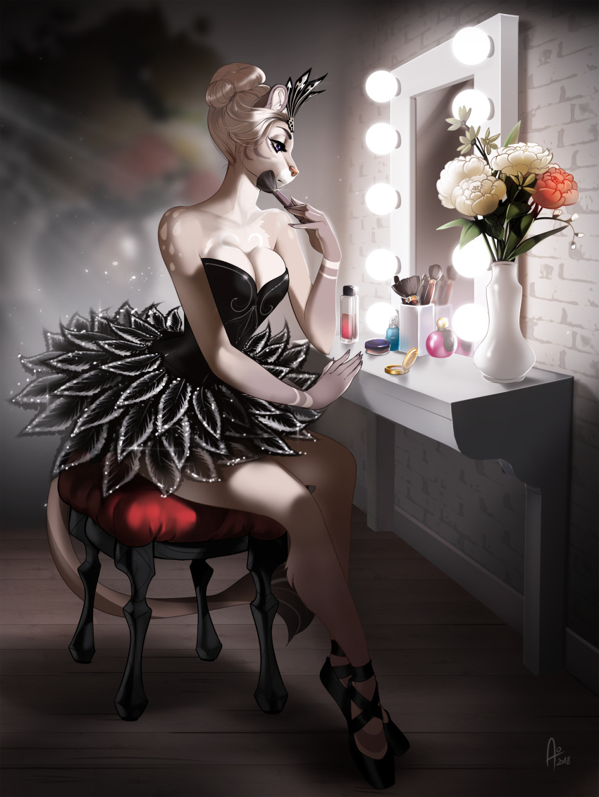 aomori ballet black_swan breasts clothing costume feline female flower jasmin lion makeup mammal mirror plant solo tutu