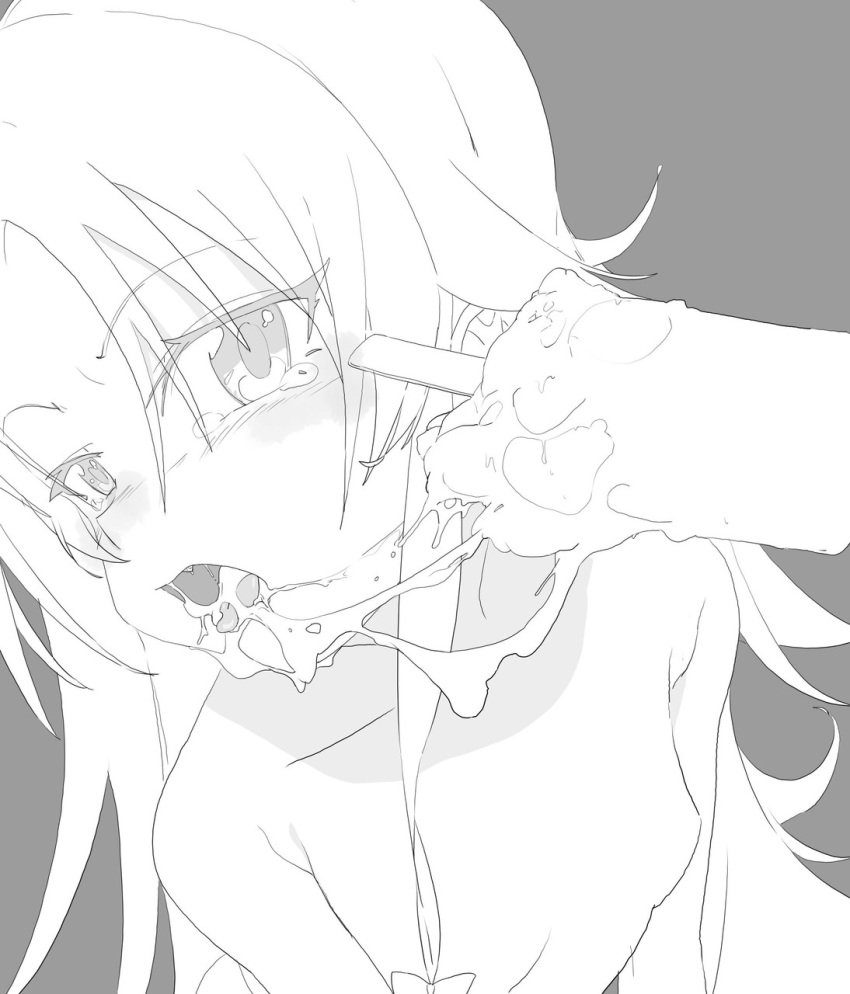 1girl female grey_background long_hair mammoth9878 messy monochrome open_mouth popsicle ryuuou_no_oshigoto! sexually_suggestive simple_background small_breasts solo yashajin_ai