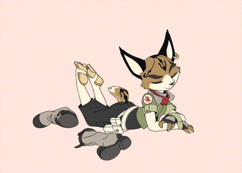 barefoot boots clothing ear_piercing feline footwear lynx mammal miyu nintendo piercing resting science_fox star_fox video_games