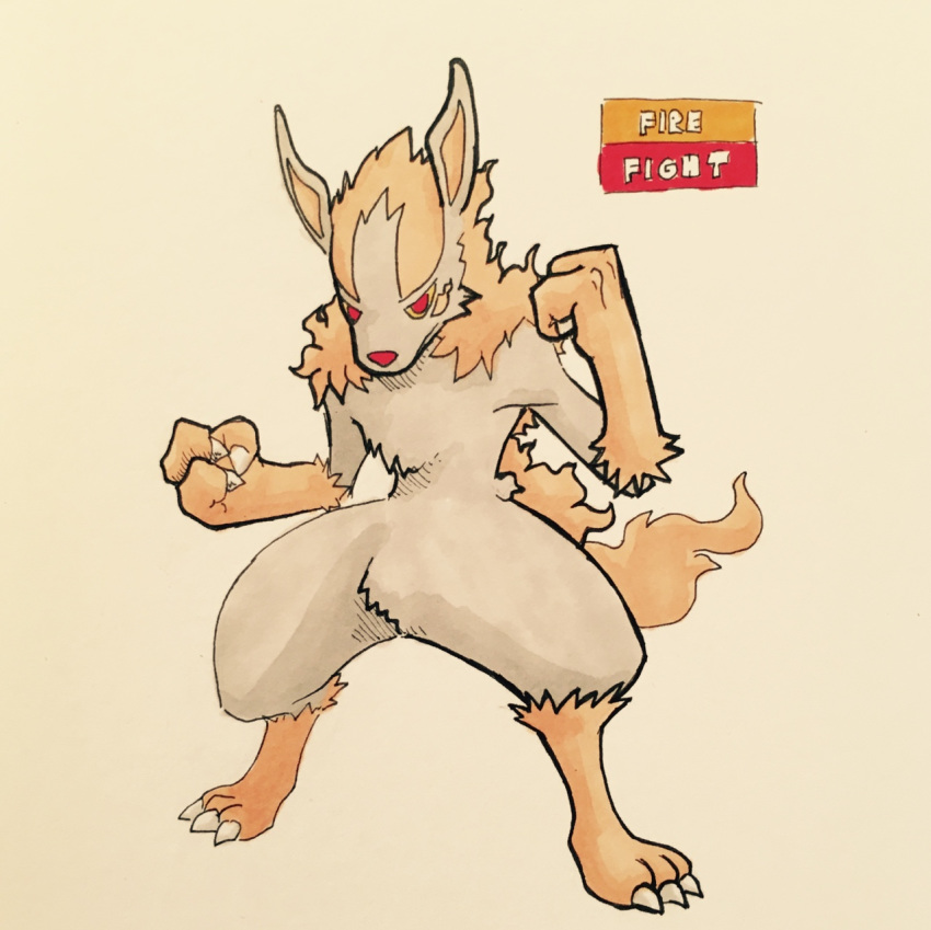 2017 3_fingers 3_toes alternate_color ambiguous_gender anthro anthrofied arm_tuft biped canine cheek_tuft chest_tuft claws digitigrade english_text fak&eacute;mon featureless_crotch firefightdex fist fluffy fluffy_tail front_view frown full-length_portrait fur gloves_(marking) grey_fur hatching_(technique) leg_tuft mammal marker_(artwork) markings mfanjul mightyena mixed_media multicolored_fur nintendo pen_(artwork) pok&eacute;mon pok&eacute;mon_(species) pok&eacute;morph portrait red_eyes red_nose shadow simple_background snout socks_(marking) solo spread_legs spreading standing tan_fur tan_tail text toe_claws toes toony traditional_media_(artwork) tuft two_tone_fur video_games white_background white_claws yellow_sclera