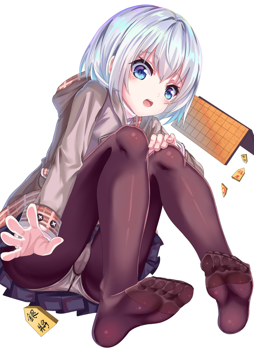 1girl blue_eyes feet highres light_blue_hair looking_at_viewer no_shoes open_mouth panties_under_pantyhose pantyhose pov ryuuou_no_oshigoto! soles sora_ginko toes