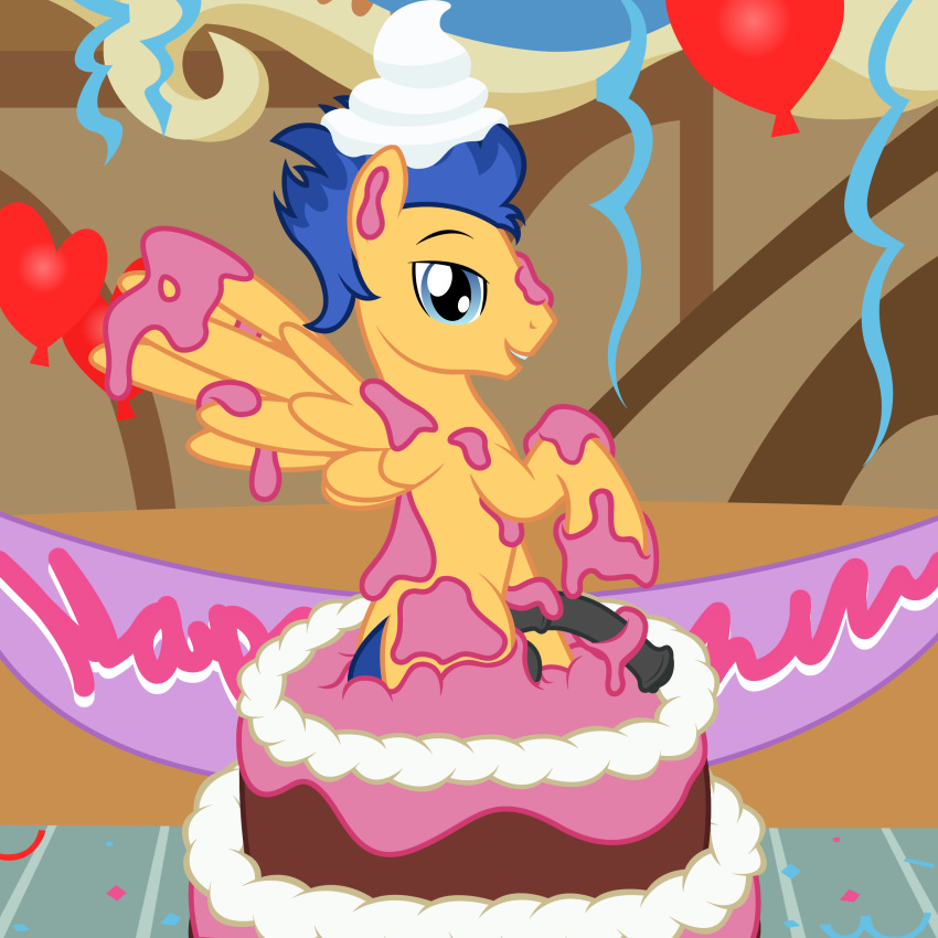 animal_genitalia animal_penis badumsquish balloon banner bedroom_eyes birthday_cake birthday_party cake confetti equine equine_penis flash_sentry_(mlp) food food_play friendship_is_magic frosting half-closed_eyes horn icing looking_at_viewer male mammal my_little_pony party pegasus penis seductive solo spread_wings streamers sugarcube_corner unicorn wing_boner wings