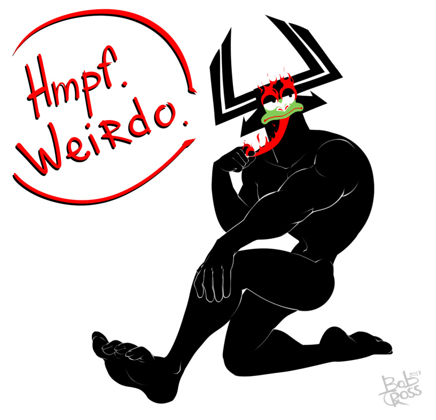 aku black_body bodoodles demon facial_hair feet goatee male not_furry nude samurai_jack solo unamused