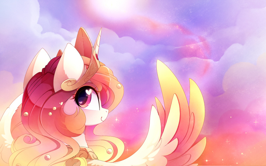 &lt;3 &lt;3_eyes 2018 day detailed_background digital_media_(artwork) equine eyelashes feathered_wings feathers female friendship_is_magic horn magnaluna mammal my_little_pony outside princess_celestia_(mlp) sky smile solo winged_unicorn wings