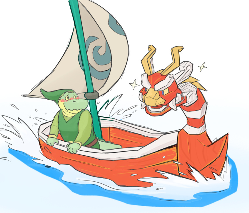 alligator anthro blush boat crocodilian duo gator_(artist) green_tunic king_of_red_lions male nintendo reptile rex scalie the_bogosphere the_legend_of_zelda vehicle video_games water wind_waker