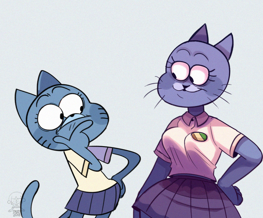 anthro blue_fur cartoon_network cat clothed clothing dvocher_(artist) feline female fur mammal mature_female mother nicole_watterson parent pondering skirt the_amazing_world_of_gumball whiskers