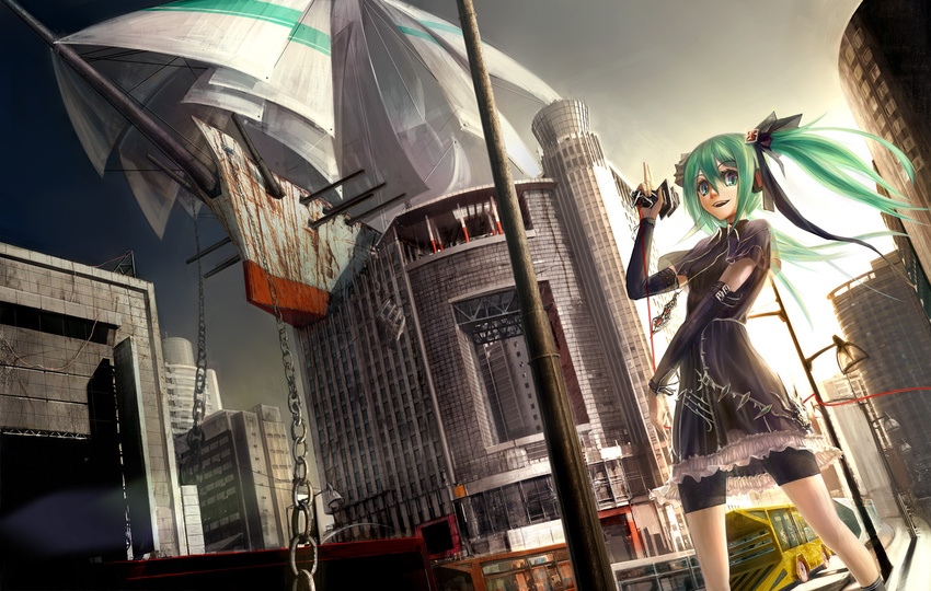 bad_id bad_pixiv_id boat city hatsune_miku highres intuos9 long_hair solo vocaloid watercraft