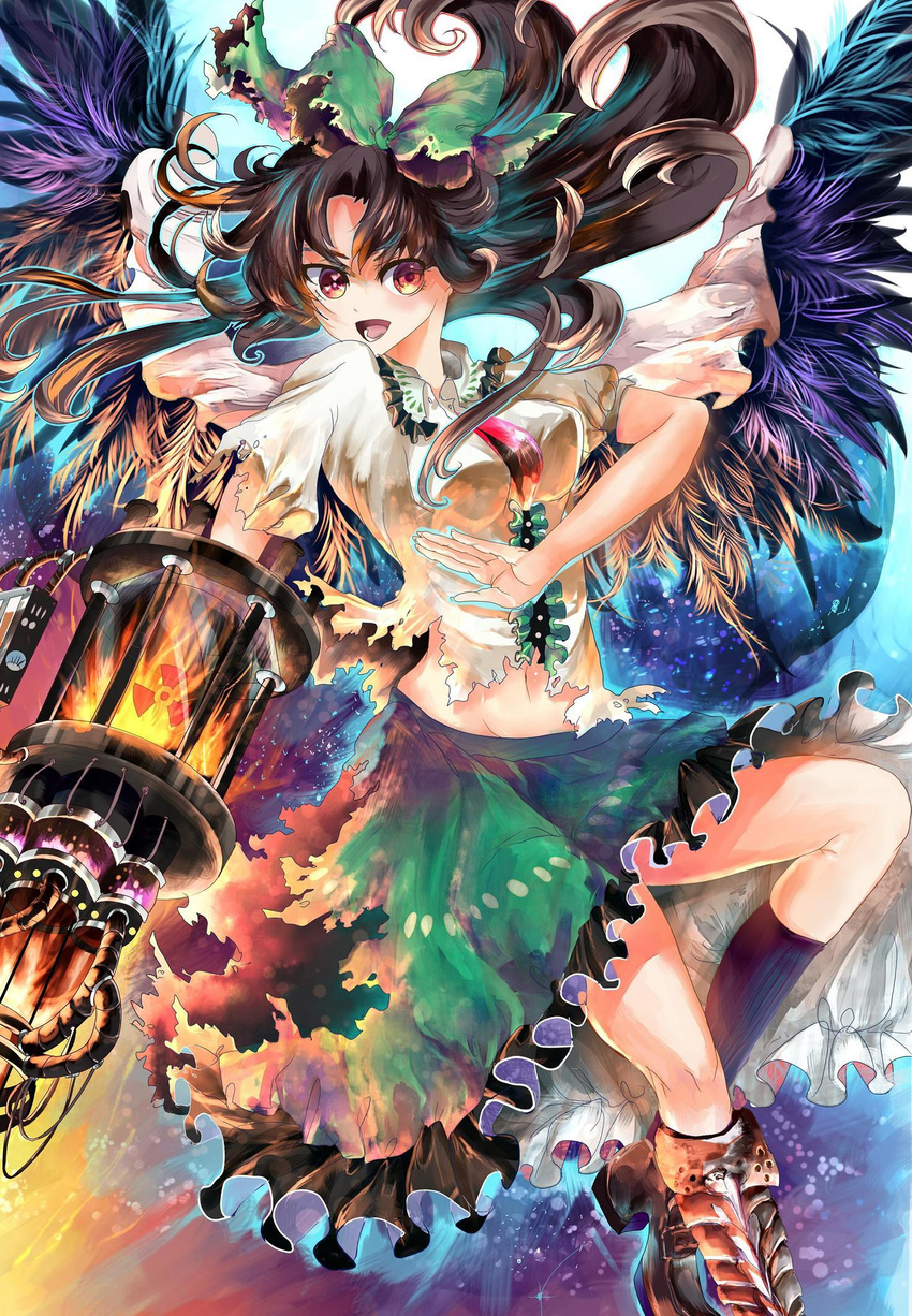 alternate_weapon arm_cannon highres hoshika_ranoe reiuji_utsuho solo torn_clothes touhou weapon wings