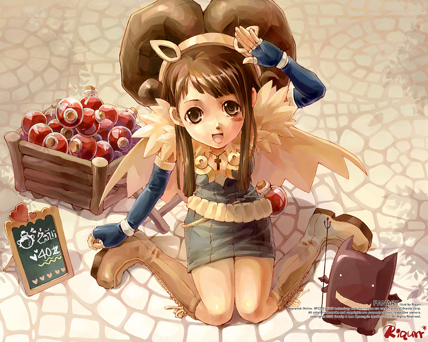 alchemist_(ragnarok_online) boots deviruchi face fingerless_gloves gloves potion ragnarok_online riqurr solo wallpaper