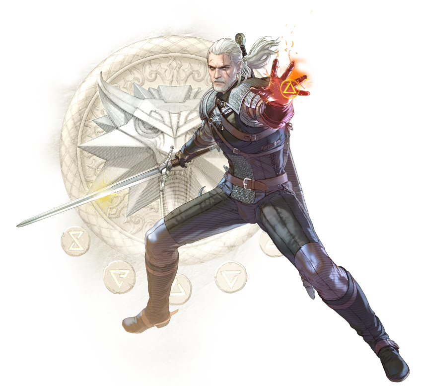 armor geralt_of_rivia kawano_takuji male soul_calibur soul_calibur_vi weapon