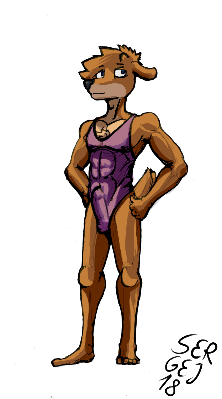 abs balls bulge cervine clothing deer dier_von_dan erection leotard male mammal muscular one-piece_swimsuit painting penis_outline sergej sketch skin-tight_suit solo swimsuit