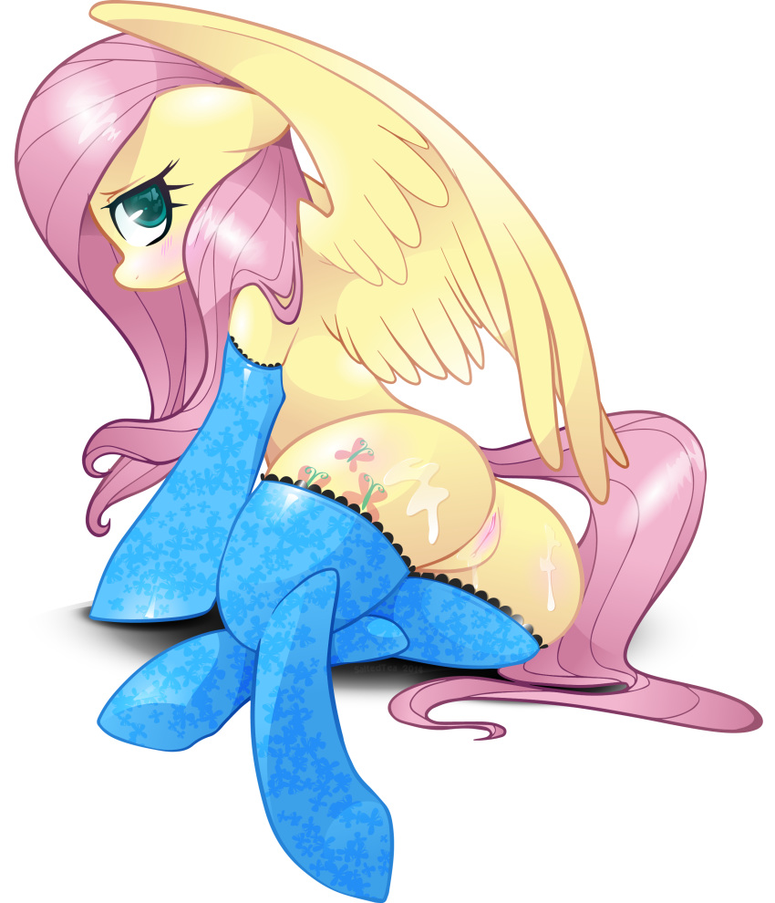 2014 alpha_channel butt cutie_mark equine feathered_wings feathers female feral fluttershy_(mlp) friendship_is_magic fur hair hi_res long_hair mammal my_little_pony pegasus pink_hair pussy saltedtea simple_background solo transparent_background wings yellow_feathers yellow_fur