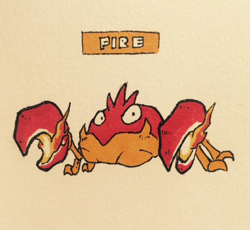 1_toe 2017 4_legs alternate_color ambiguous_gender arthropod black_eyes claws crustacean english_text exoskeleton fak&eacute;mon fangs feral fire firefightdex front_view full-length_portrait hatching_(technique) krabby looking_at_viewer marine marker_(artwork) mfanjul mixed_media nintendo nude orange_claws orange_exoskeleton pen_(artwork) pok&eacute;mon pok&eacute;mon_(species) portrait quadruped red_exoskeleton shadow simple_background smile solo spikes standing text toe_claws toony traditional_media_(artwork) two_tone_exoskeleton video_games white_background