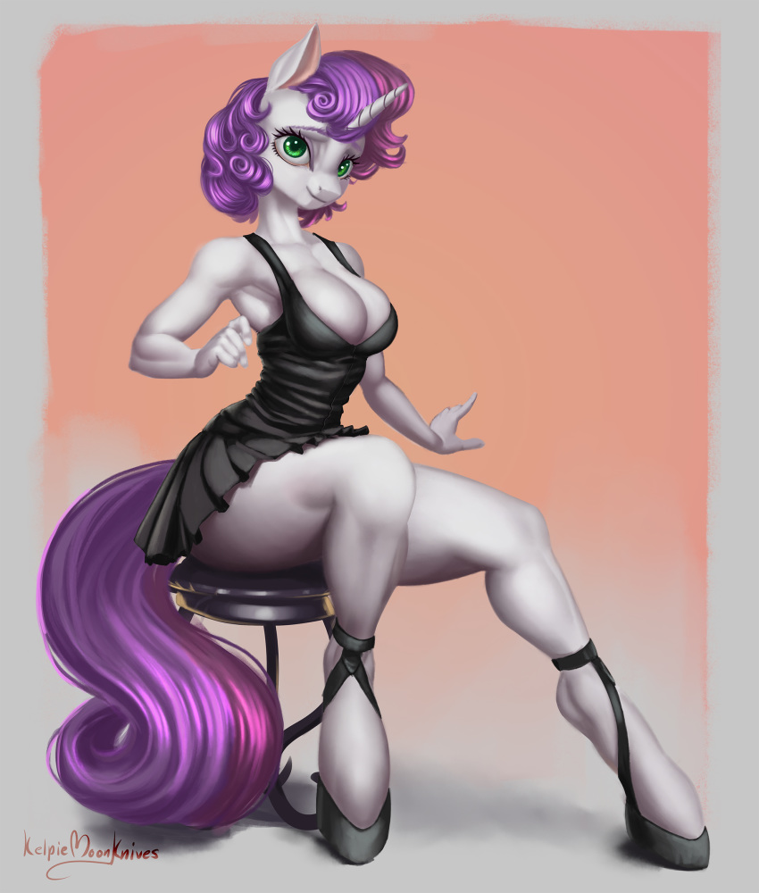 2018 aged_up big_breasts breasts cleavage clothed clothing dress equine eyelashes female friendship_is_magic green_eyes hair hi_res horn kelpiemoonknives mammal muffin_top my_little_pony solo sweetie_belle_(mlp) unicorn