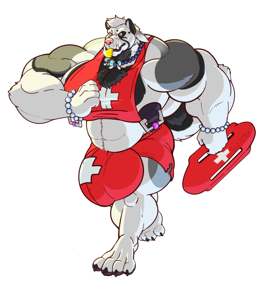 anthro body_hair bulge canine chest_hair huge_bulge huge_muscles lifeguard male mammal musclegut muscular muscular_male nipple_piercing nipples pecs piercing siriusdog solo whistle