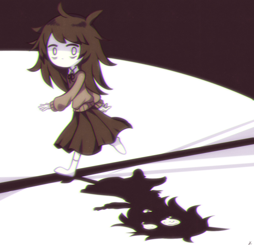 bags_under_eyes brown_hair care chromatic_aberration crying different_shadow highres messy_hair muted_color no_mouth pale_skin petscop running tears wide-eyed yatsunote